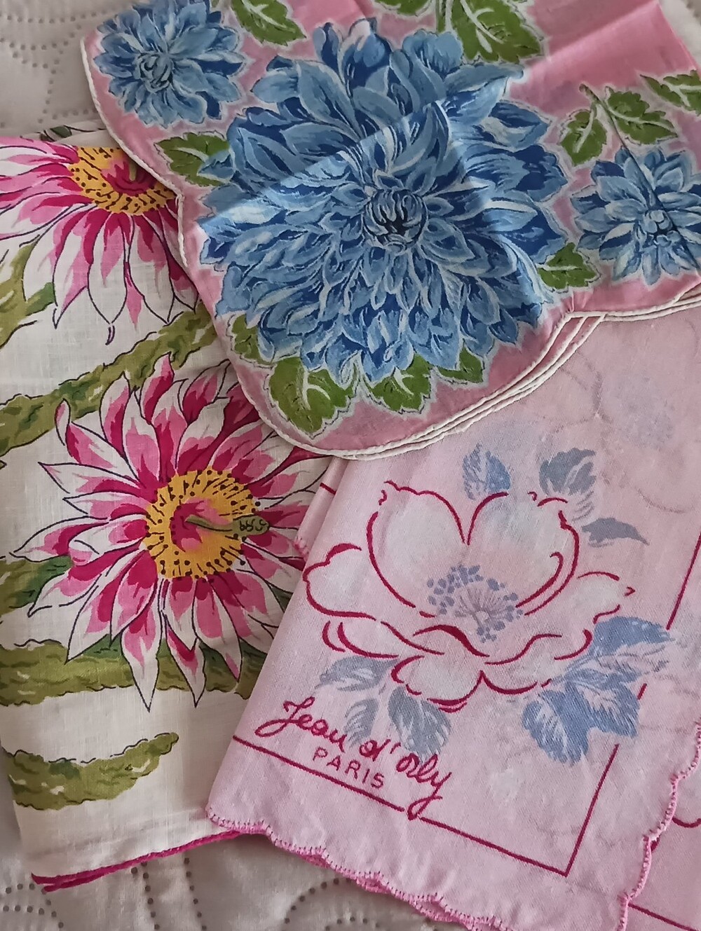 Vintage Handkerchief Floral Womens Hanky Lot Pink Blue